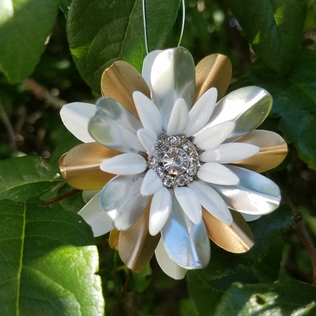 Space Age Gold and Silver Flower Ornament