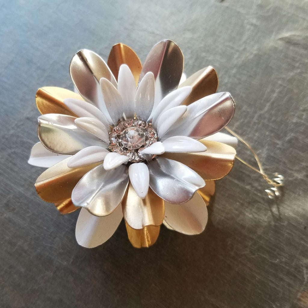 Space Age Gold and Silver Flower Ornament