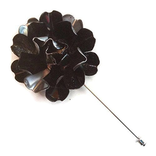 Black and Silver Tone Flower Lapel Pin