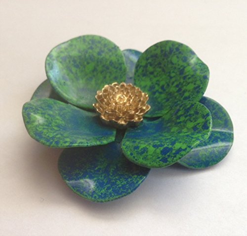 Blue Green Brooch with Gold Tone Accent