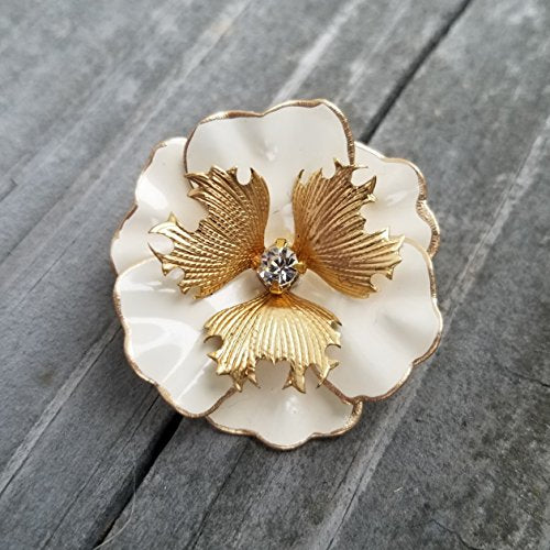Ivory and Gold Tone Small Flower Pin